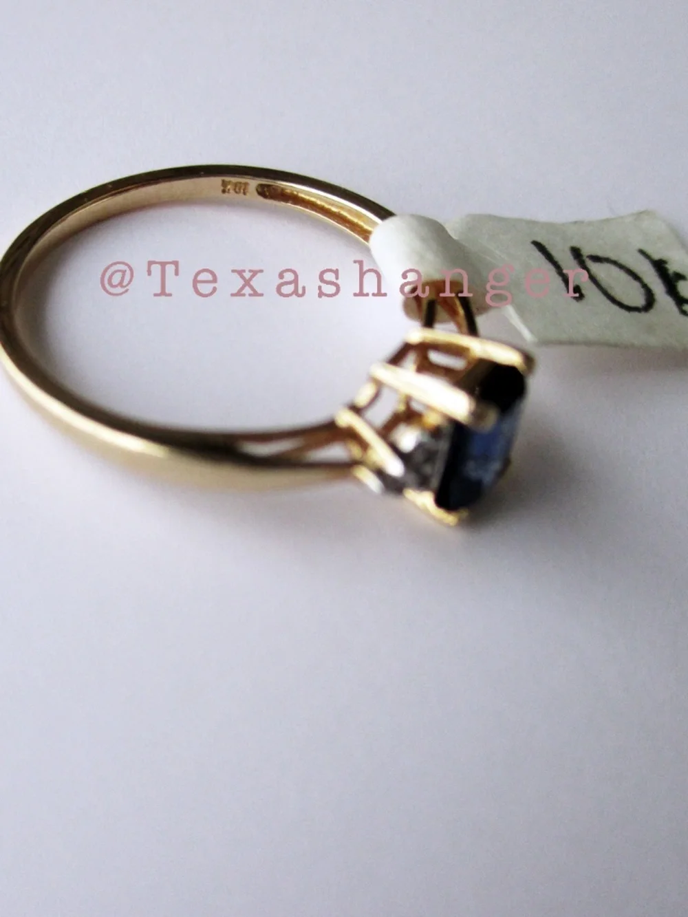 10KT Yellow Gold Blue Sapphire and Diamond Ring Size 7 Estate Vintage